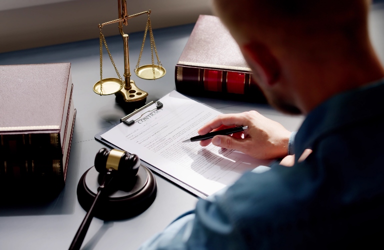 lawyer is working with documents